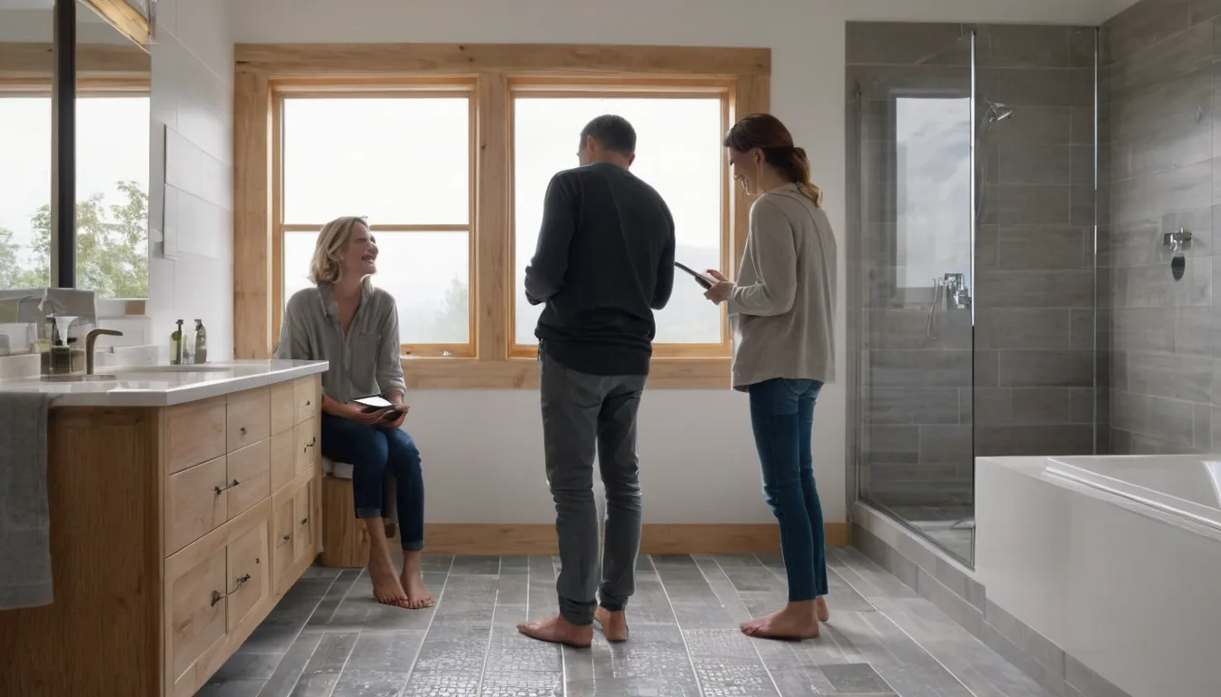 Independent local provider reviewing a new walk-in shower plan with a homeowner in a Portland bathroom